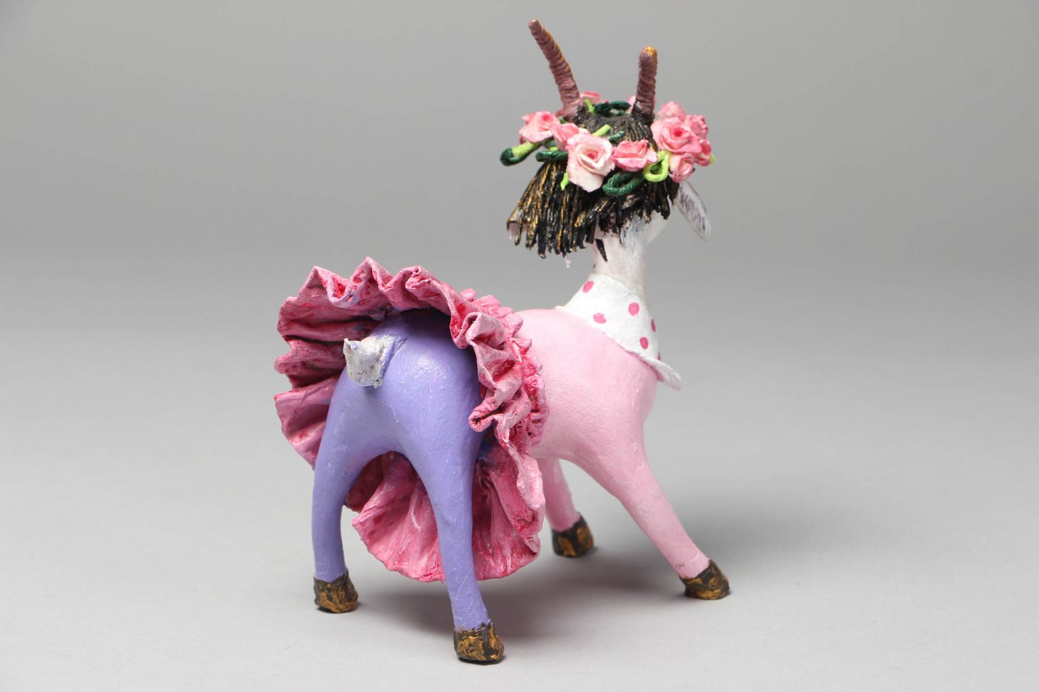 Statuette décorative jouet en papier mâché Chèvre faite main photo 3