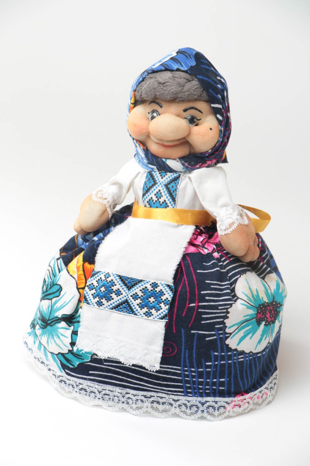 Künstlerische Puppe Pullover für Teekanne aus Stoff schön handgeschaffen grell foto 2