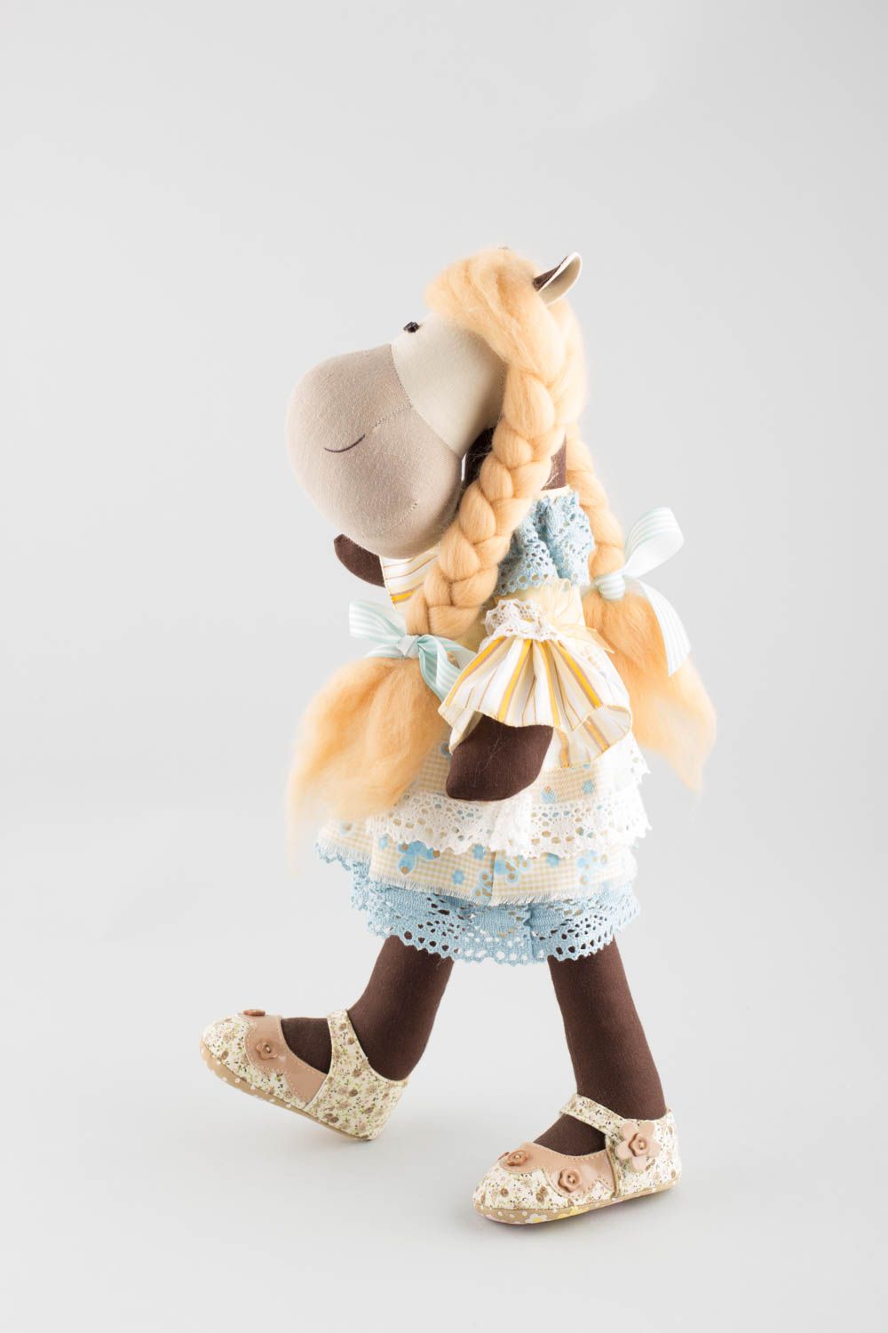 Peluche cheval en tissu lin et coton faite main originale pour enfants photo 3