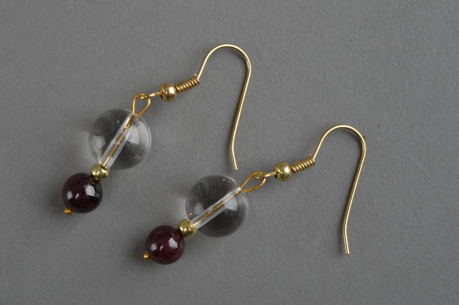 Handmade earrings with quartz accessory with natural stones designer jewelry photo 1
