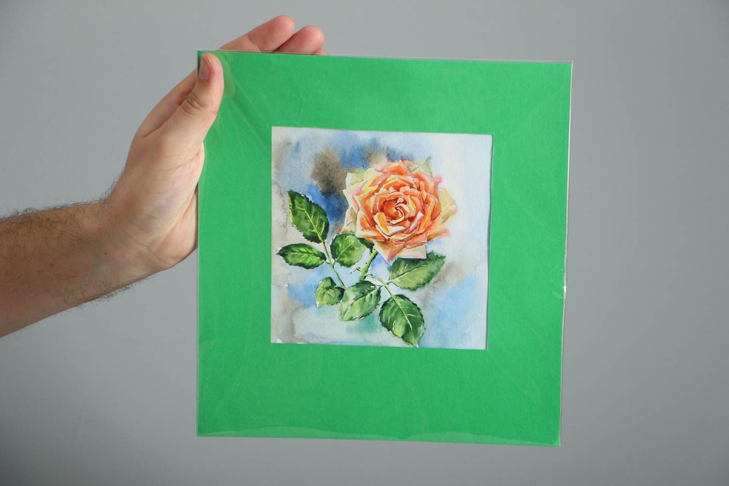 Homemade watercolor painting Rose photo 4