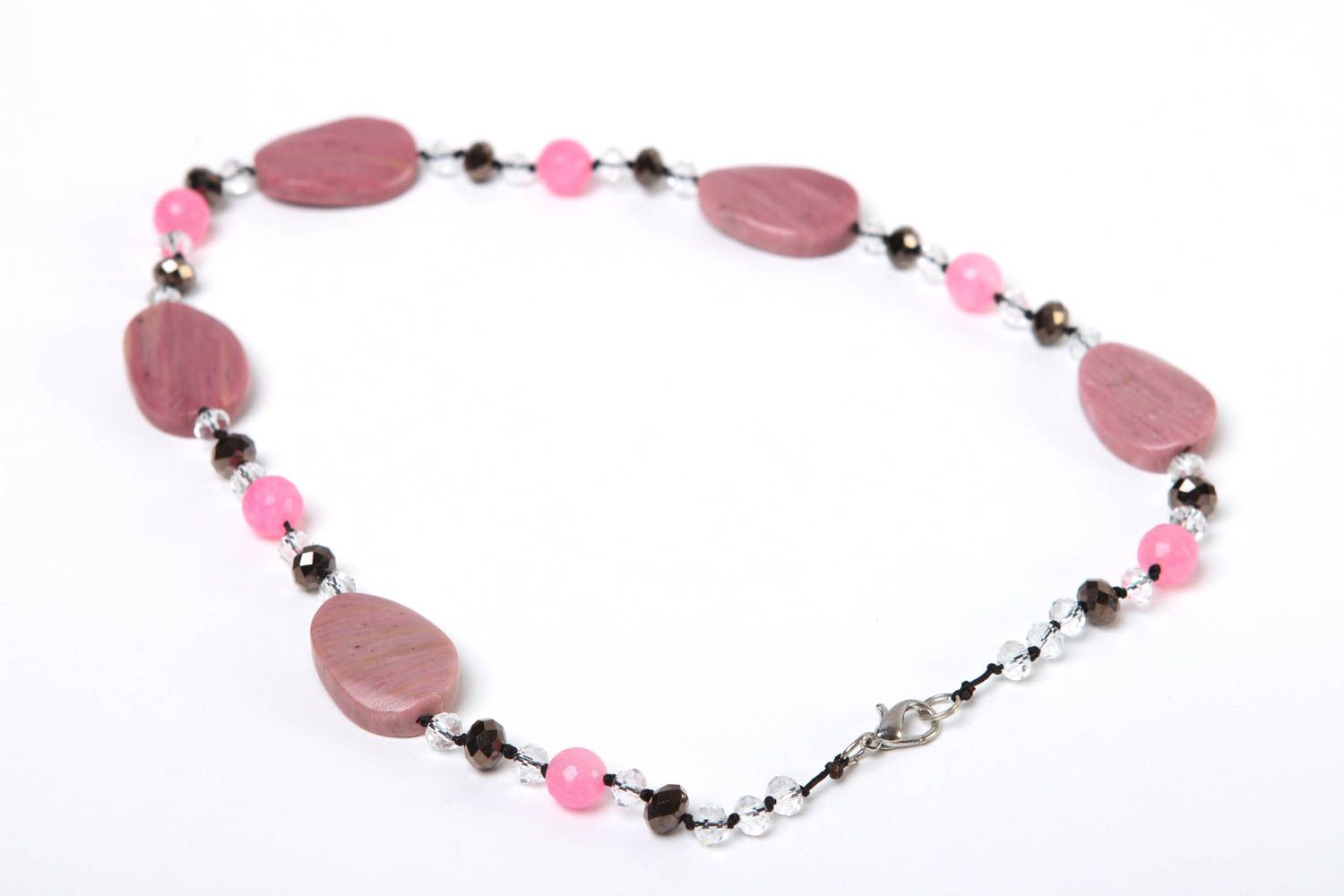 Collier pierres naturelles Bijou fait main agate rhodonite rose Accessoire femme photo 4