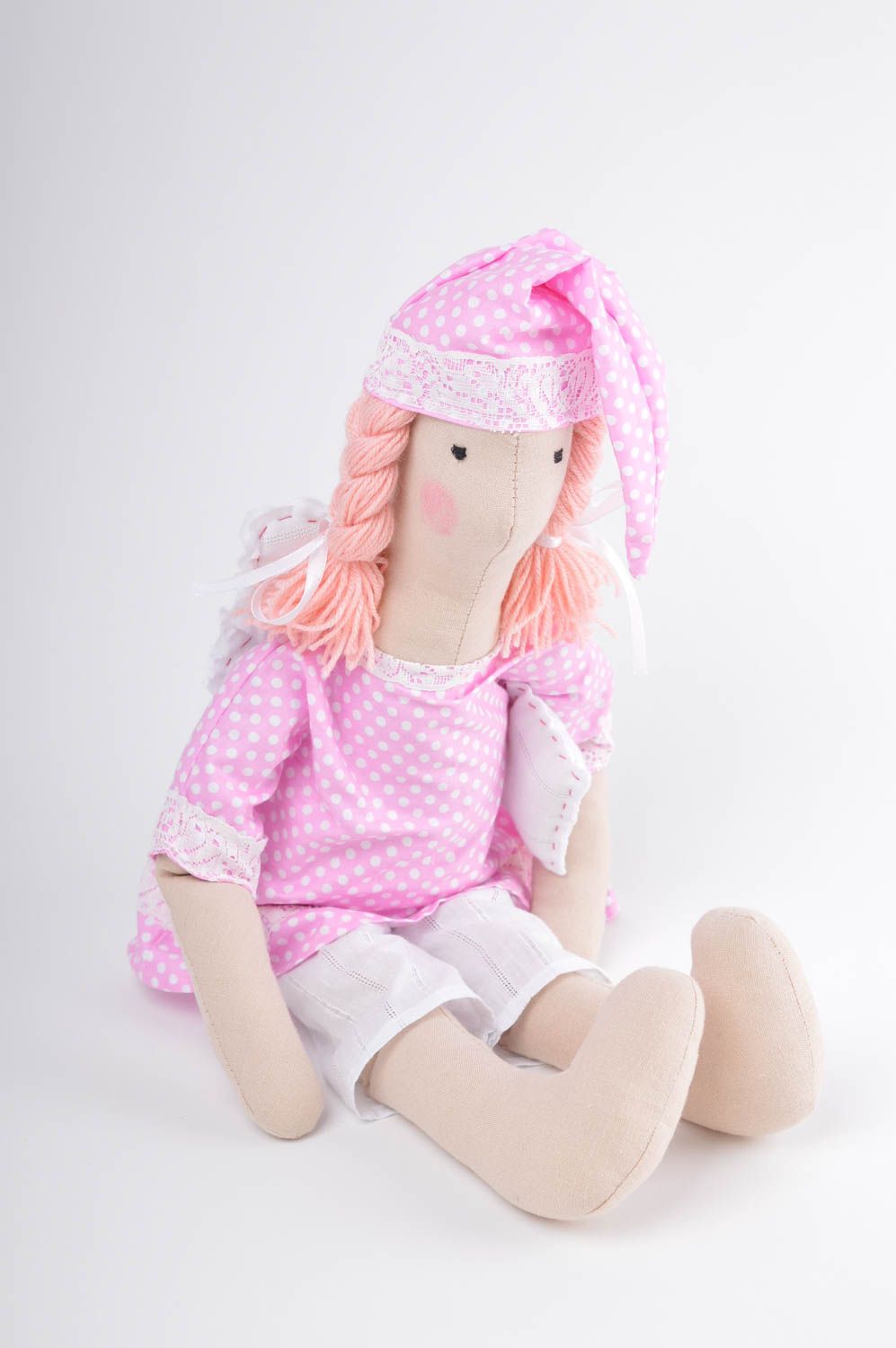 Игрушка ангел ручной работы детская игрушка льняная мягкая игрушка розовая фото 5