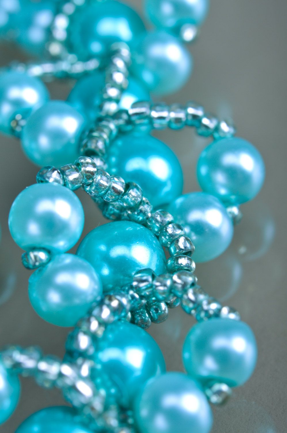 Collier en perles de rocaille et perles fantaisie bleu fait main pour femme photo 4