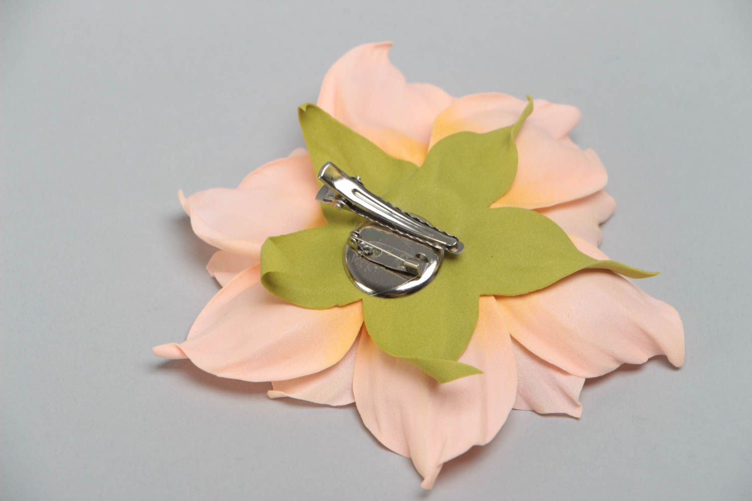 Beautiful handmade designer pink foamiran flower brooch textile accessories photo 4