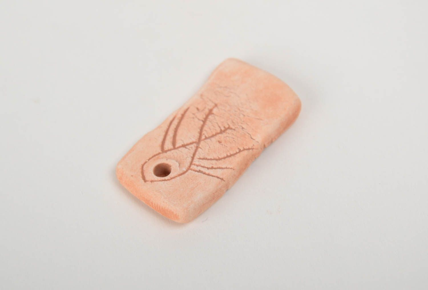 Handmade flat ceramic jewelry component of oblong shape for pendant making photo 3