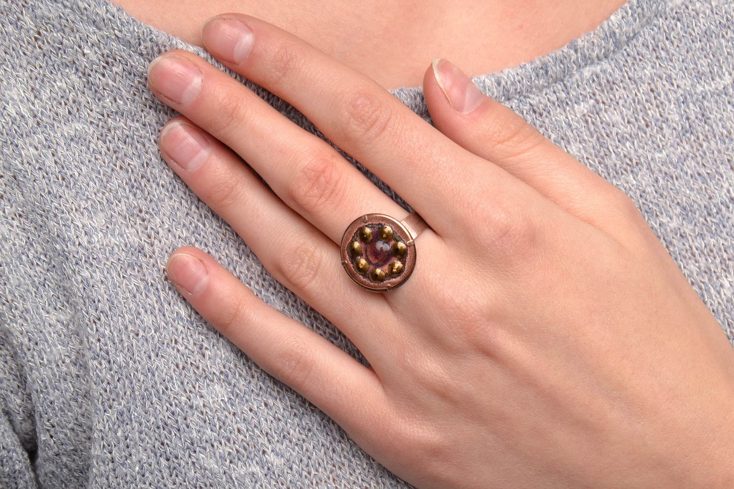 Kupfer Ring handmade mit Emaille foto 5