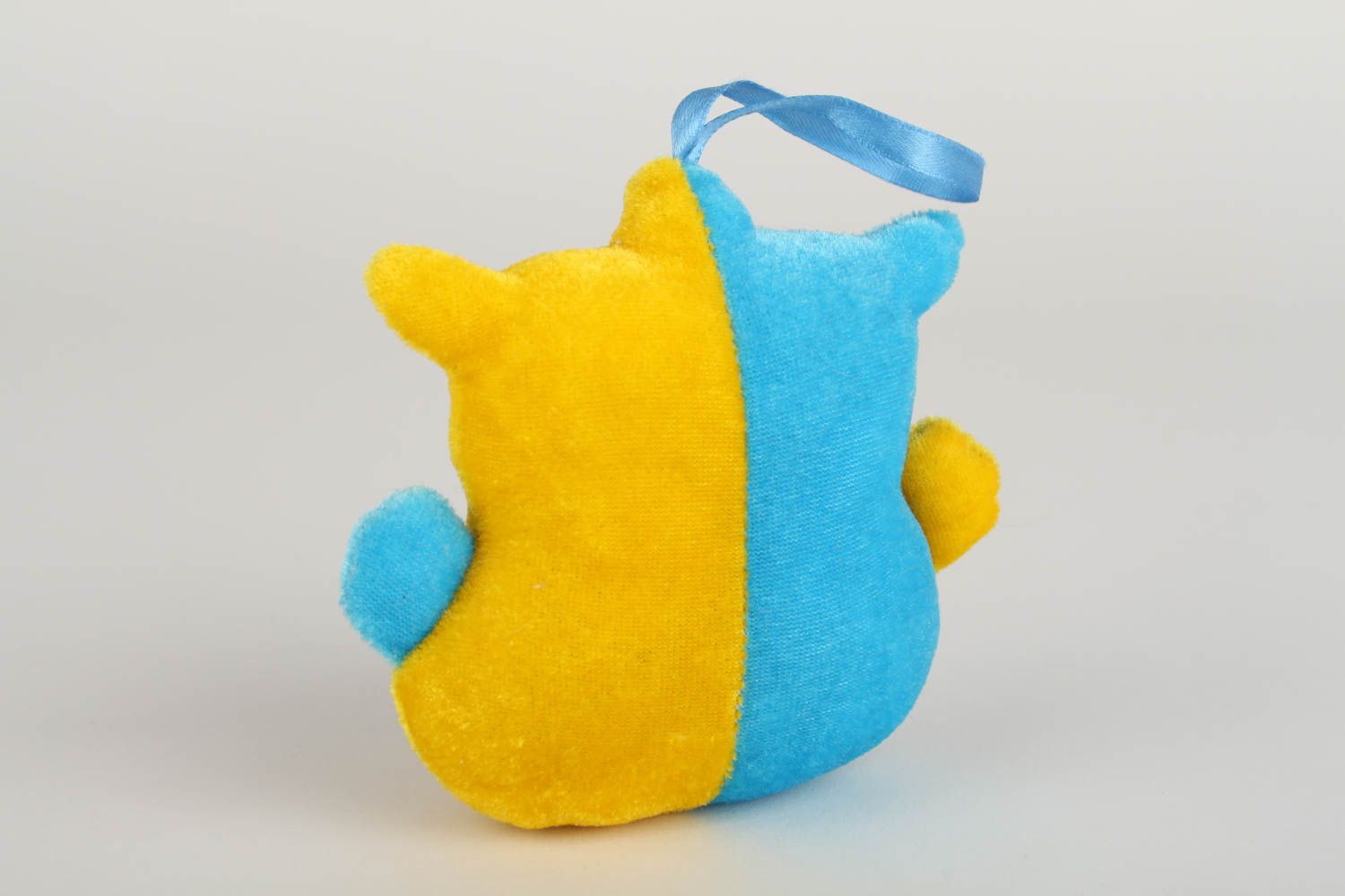 Игрушка кот ручной работы детская игрушка голубая желтая мягкая игрушка фото 4