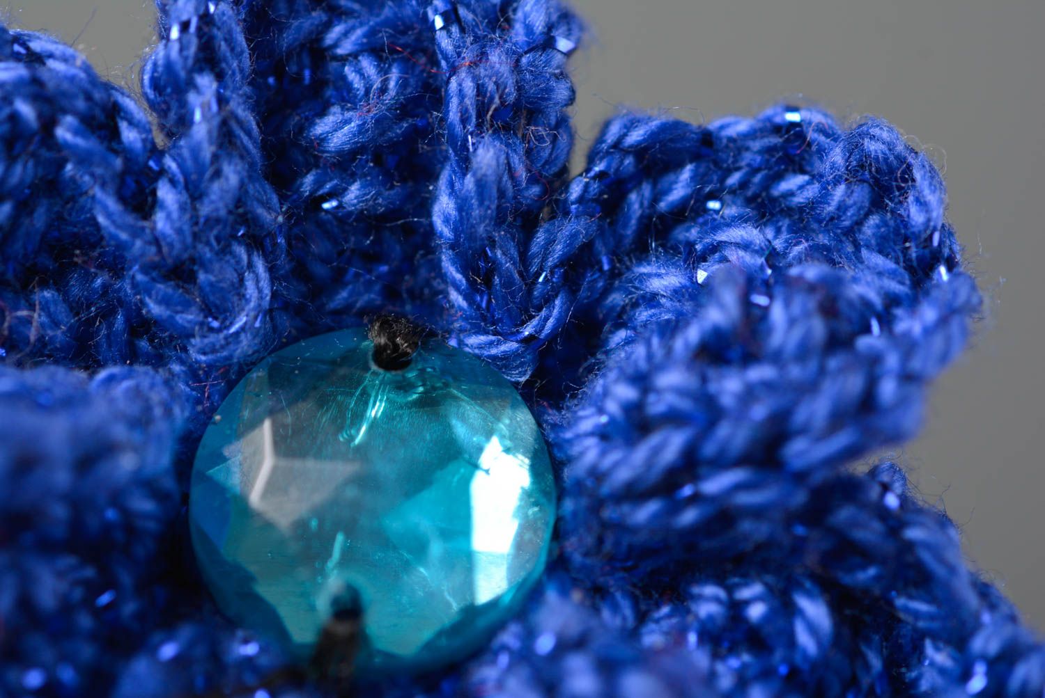 Bague tricot Bijou fait main Cadeau original au crochet bleu fleur petit photo 2