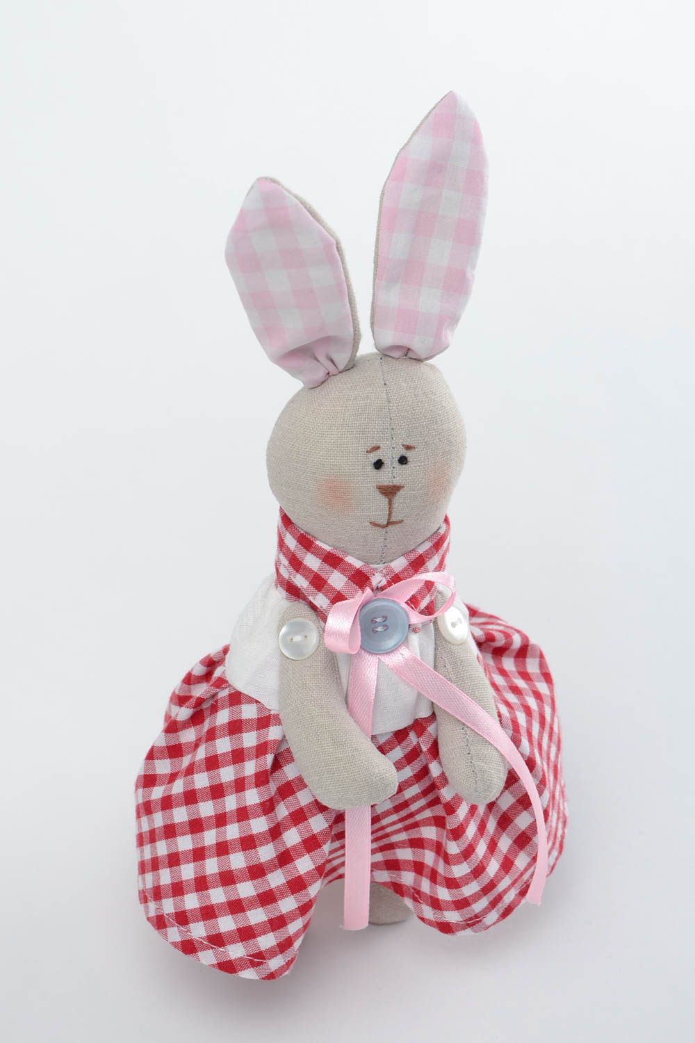 Peluche Lapin en tissu faite main en robe à carreaux Cadeau pour enfant photo 4