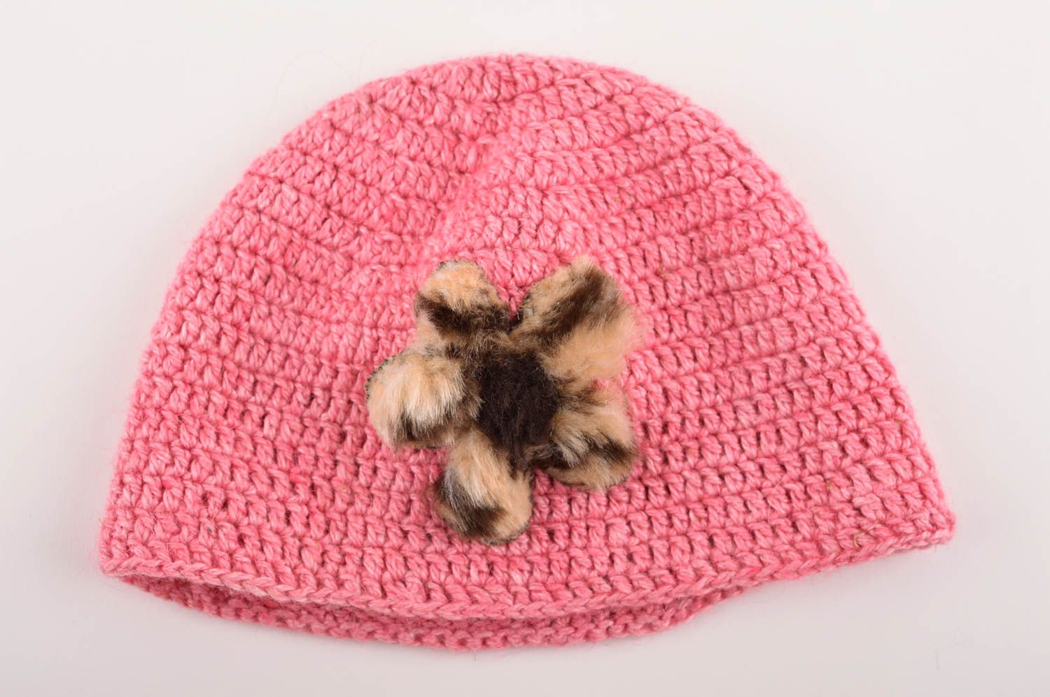 Вязаная шапка для детей хенд мейд зимняя шапка детская вязаная шапочка розовая фото 5