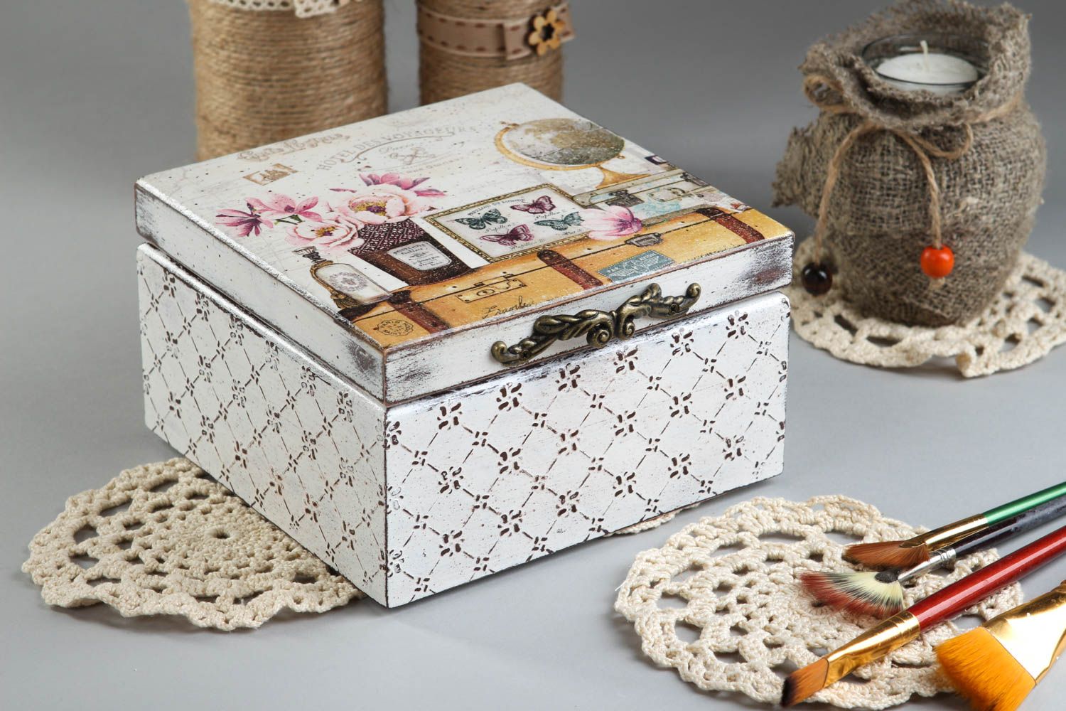 Caja para té hecha a mano de madera decoración de interior regalo original foto 1