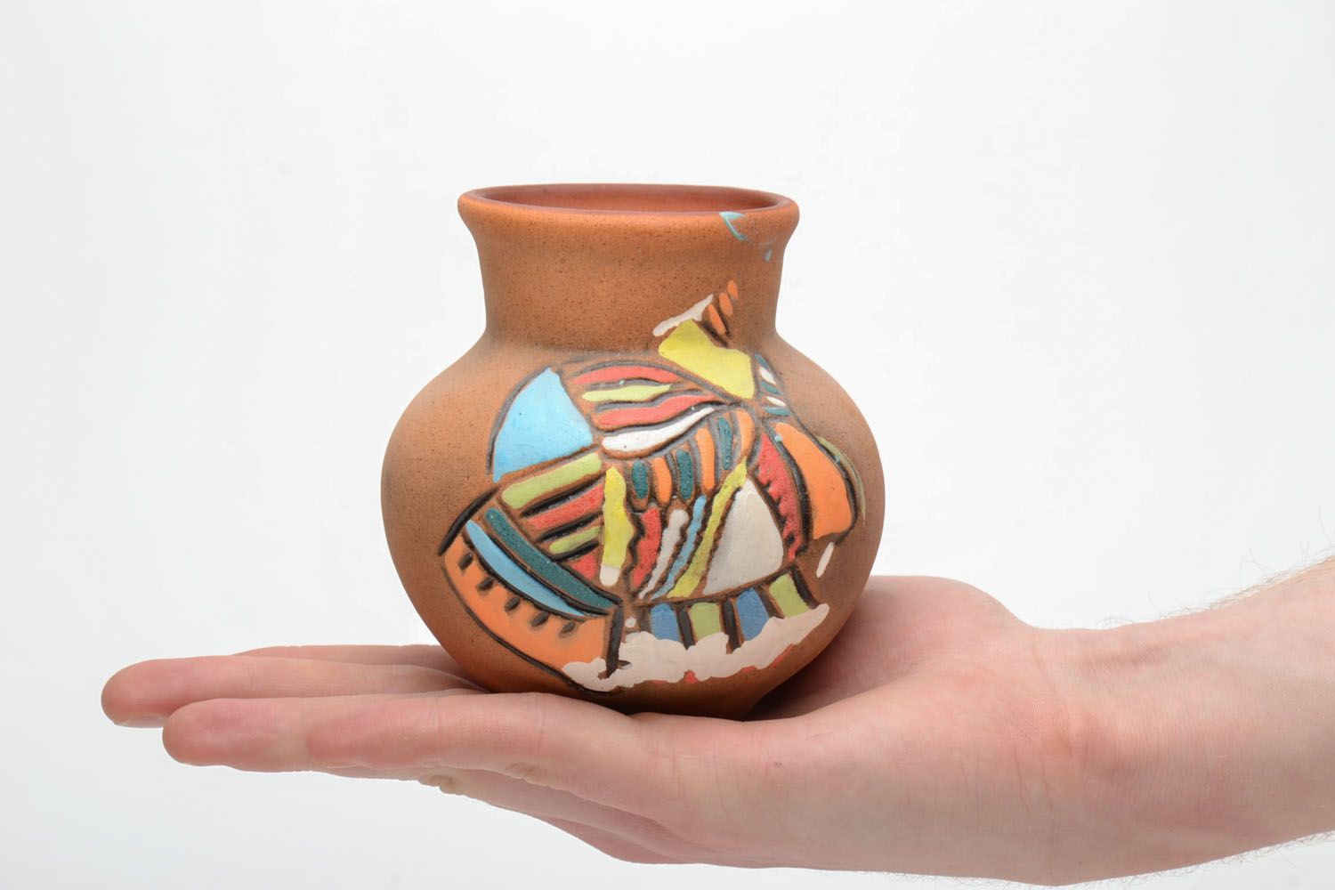 Глиняная ваза расписанная глазурью фото 5