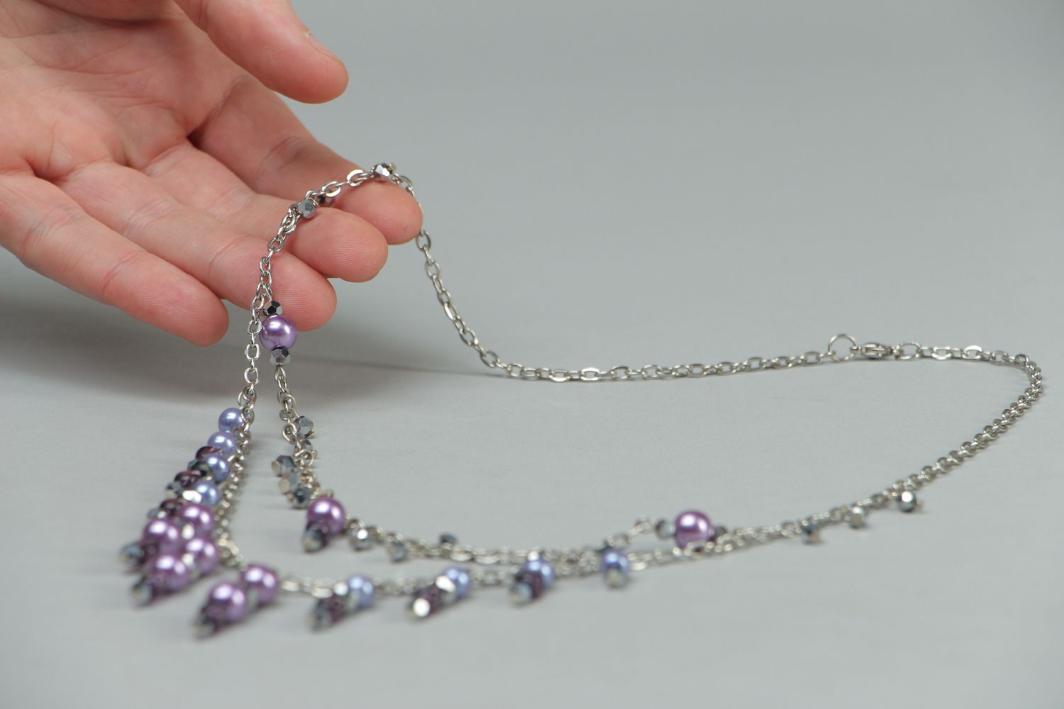 Handmade glass bead necklace Pearl photo 4