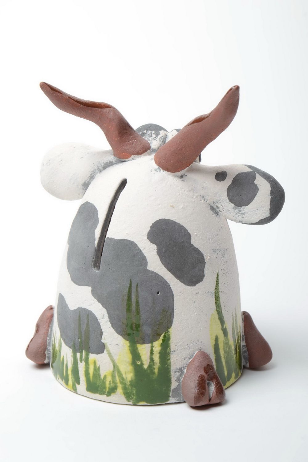 Künstlerische Keramik Spardose aus Ton Halbporzellan Kuh bemalt handgeschaffen foto 4