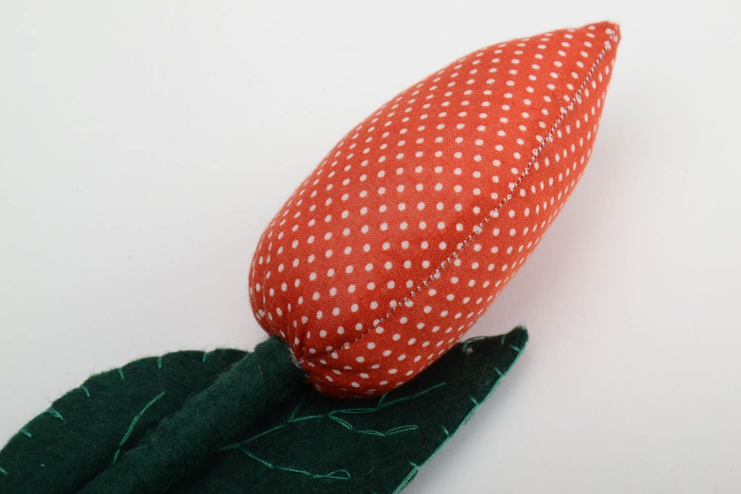 Handmade fabric soft toy tulip on wooden base red decorative artificial flower photo 3