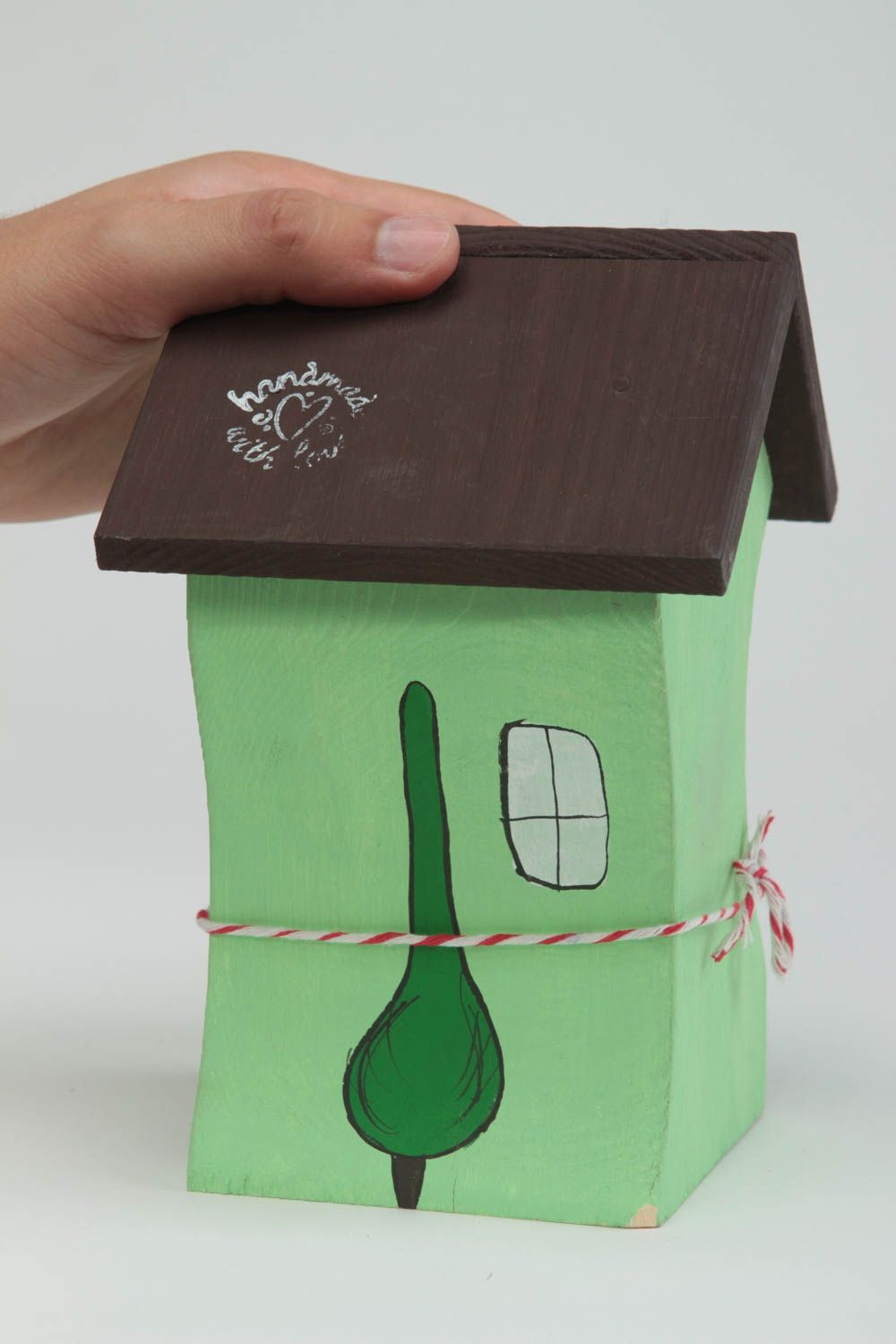 Maisonnette en bois faite main Petite figurine Cadeau original vert clair photo 5