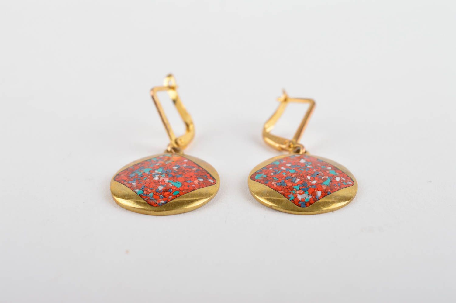 Elegant earrings with natural stones handmade brass earrings metal bijouterie photo 4