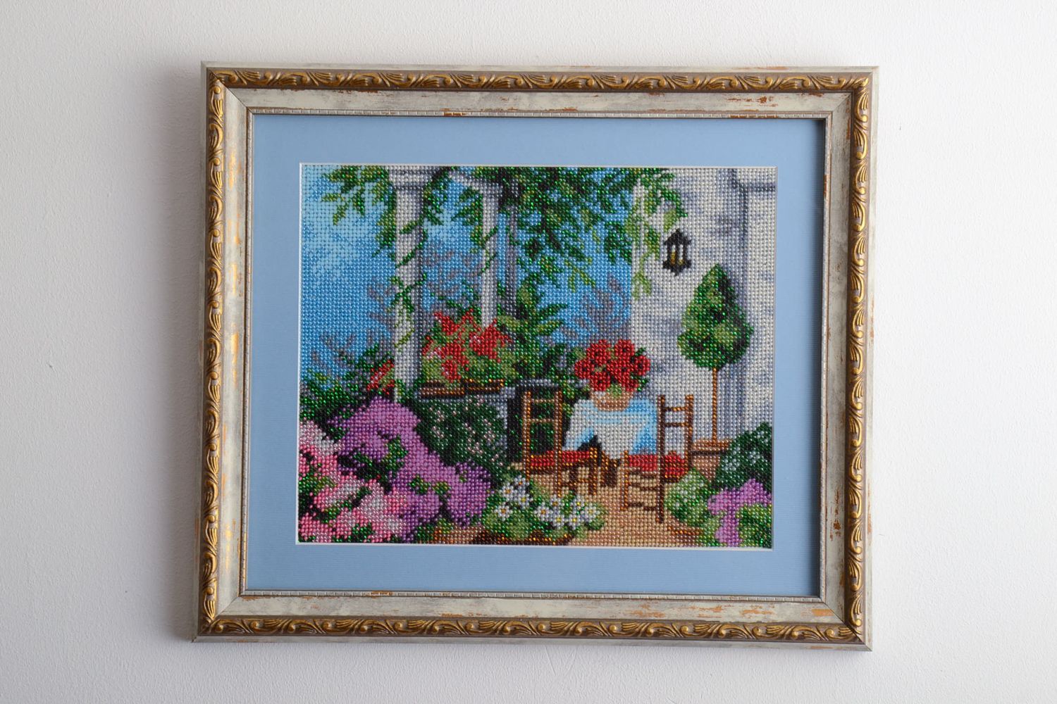 Handmade picture embroidered with beads Yard photo 1