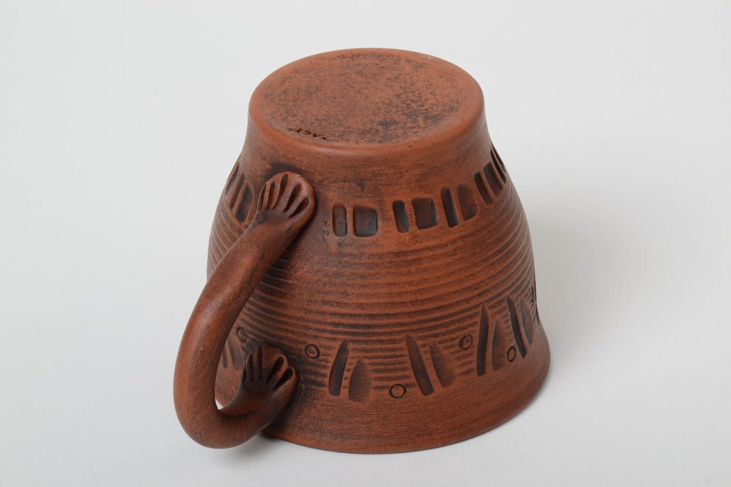 Taza cerámica hecha a mano marrón pequeña 400 ml foto 3