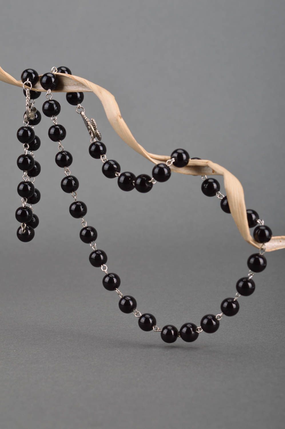 Handmade black beaded designer jewelry set bracelet and necklace Black Panther photo 3