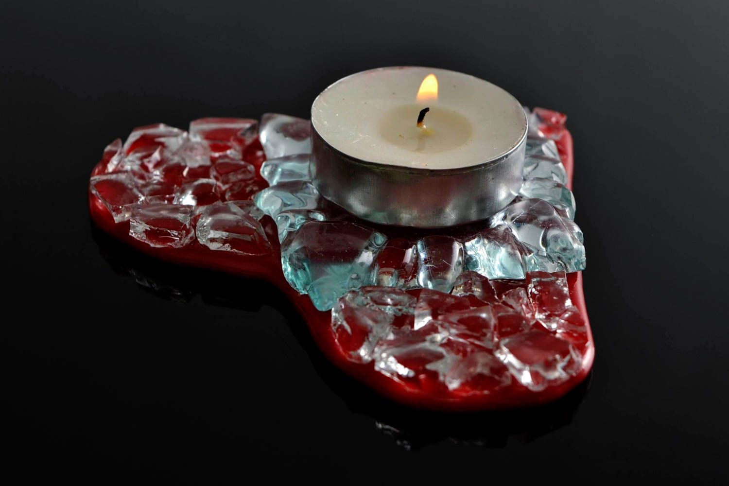 Handmade Teelichthalter Herz Kerzenhalter aus Glas Tisch Kerzenständer foto 1