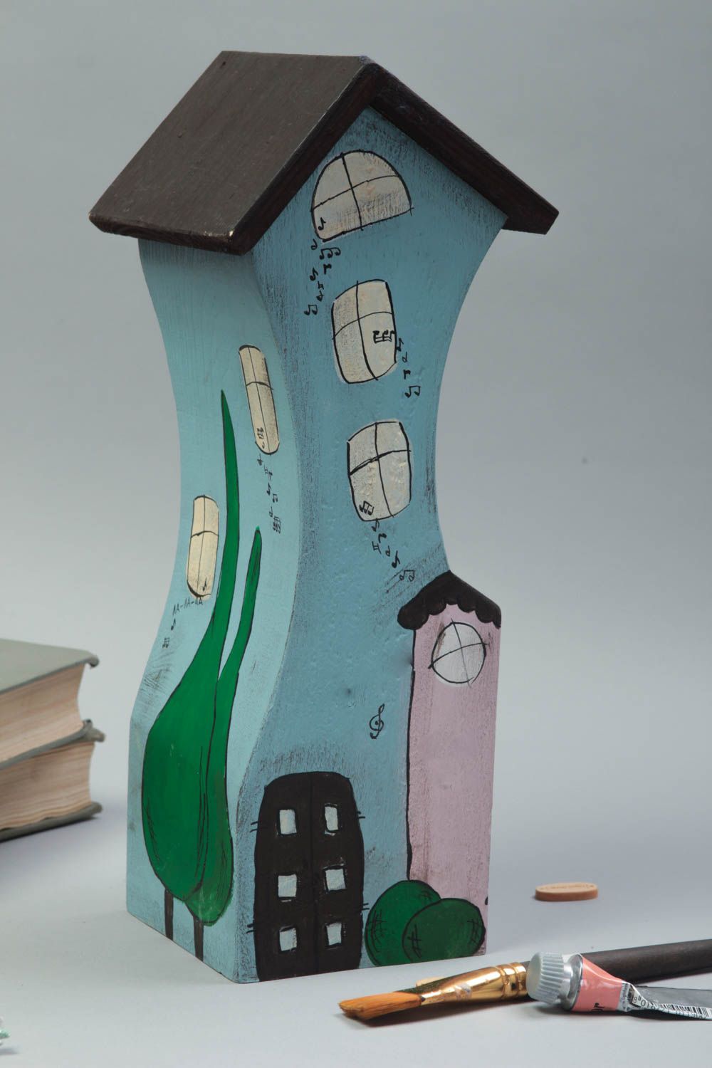 Wood sculpture homemade home decor miniature figurines housewarming gift ideas photo 1