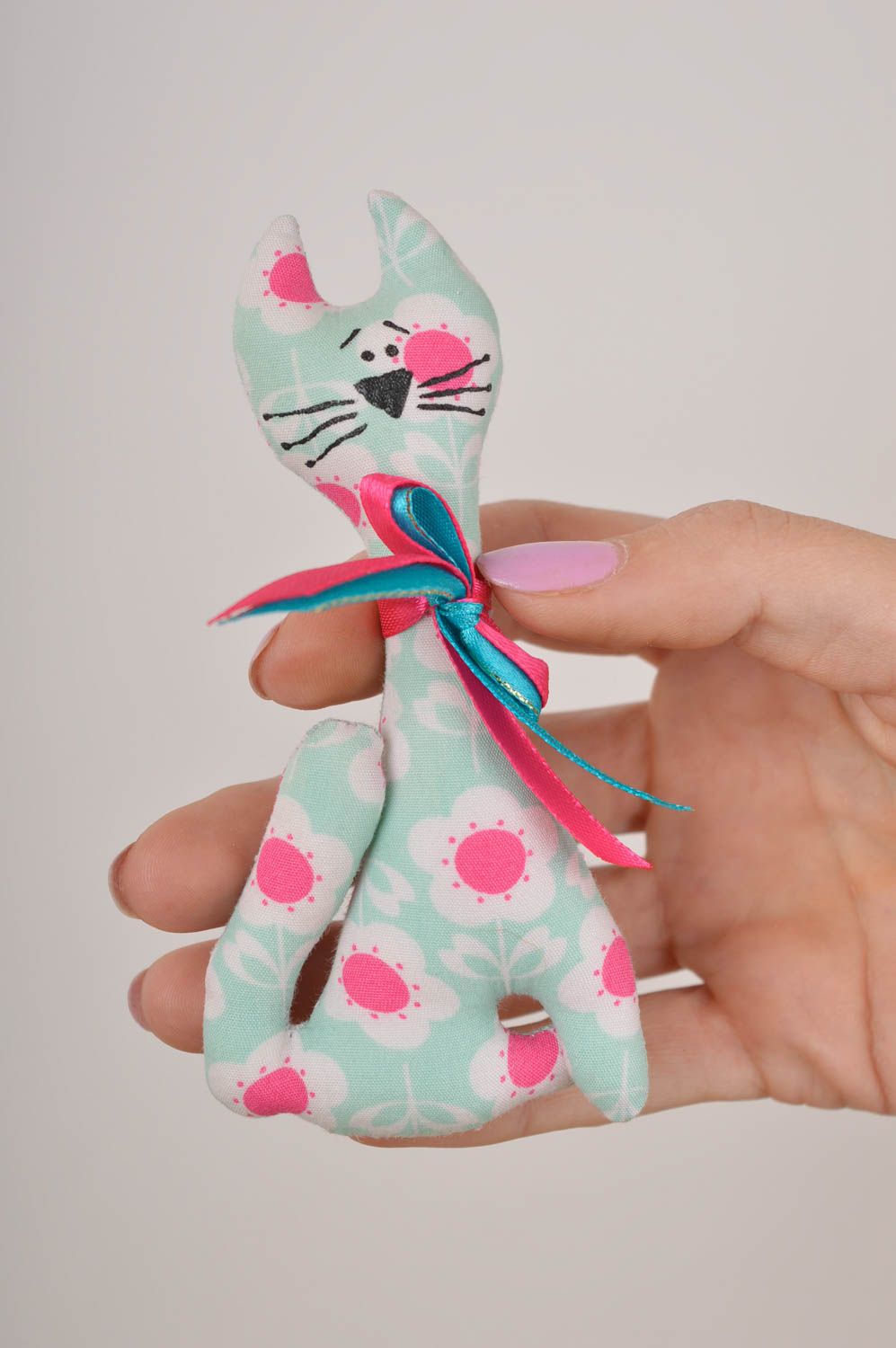Handmade Kuscheltier Katze Magnet für Kühlschrank Magnet Tier mit Blumenprint foto 5