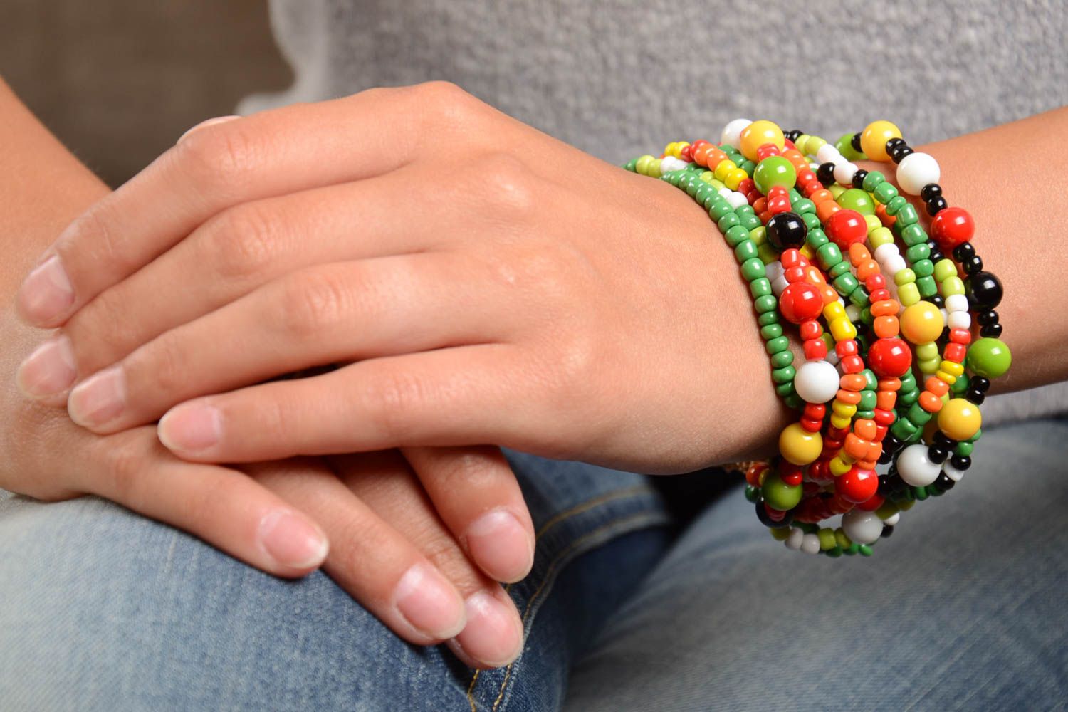 Bracelet multirang Bijou fait main Cadeau femme multicolore en verre accessoire photo 1