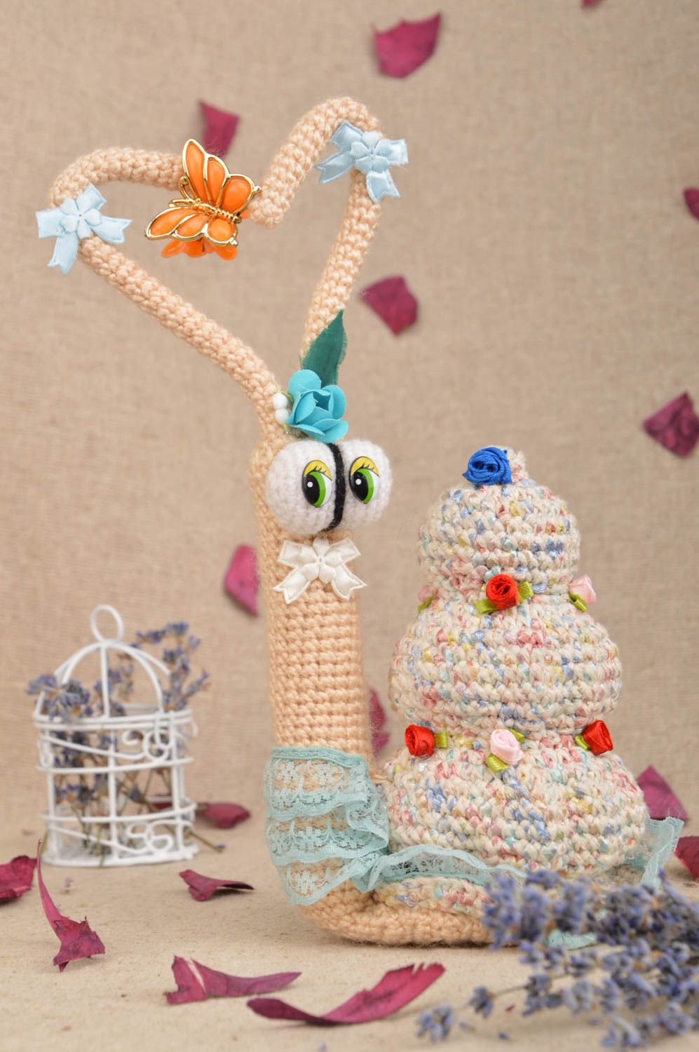 Unusual handmade crochet soft toy stuffed snail toy gifts for kids photo 1