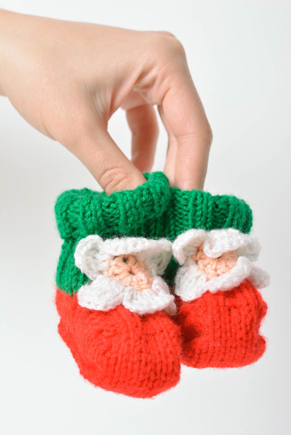 Chaussons bébé tricotés faits main en demi-laine originaux design de créateur photo 3