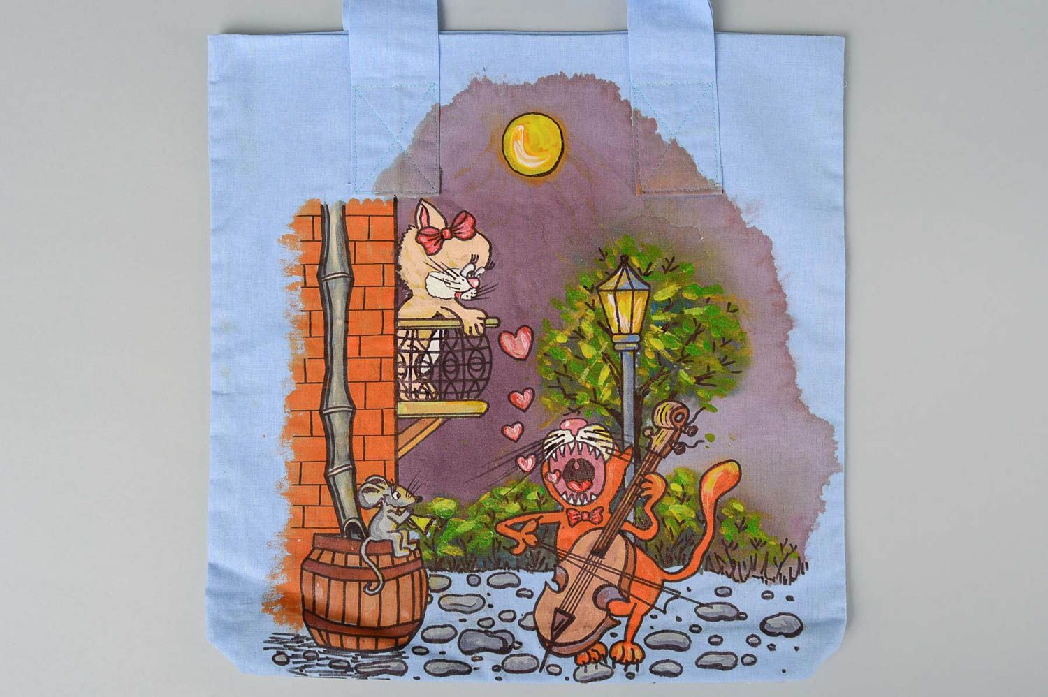 Сумка ручной работы сумка с рисунком влюбленных котов расписная женская сумка фото 4