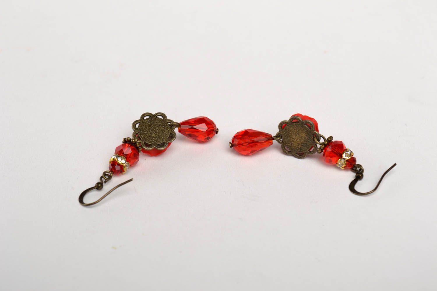 Handmade designer red earrings elegant flower earrings polymer clay jewelry photo 3