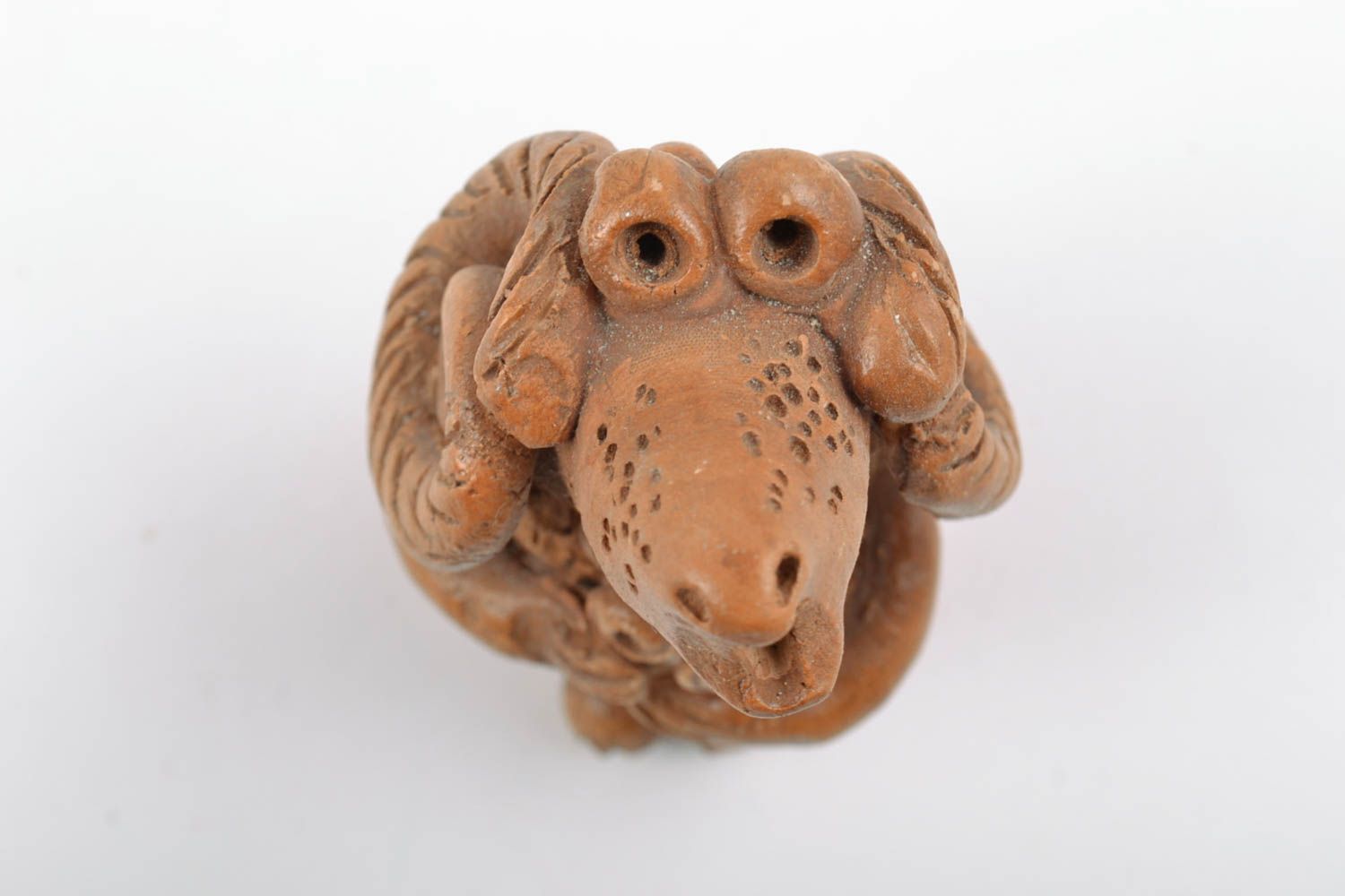 Handmade small designer ceramic souvenir figurine of lamb coated with glaze  photo 3