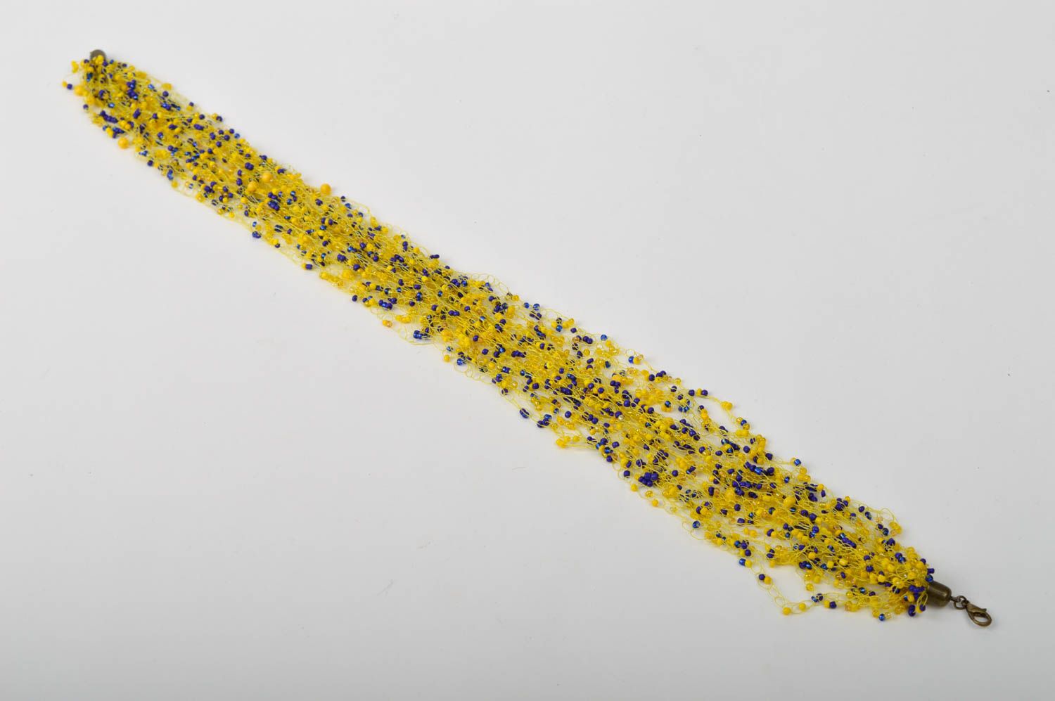 Колье из бисера колье ручной работы украшение на шею желтое с синим стильное фото 3