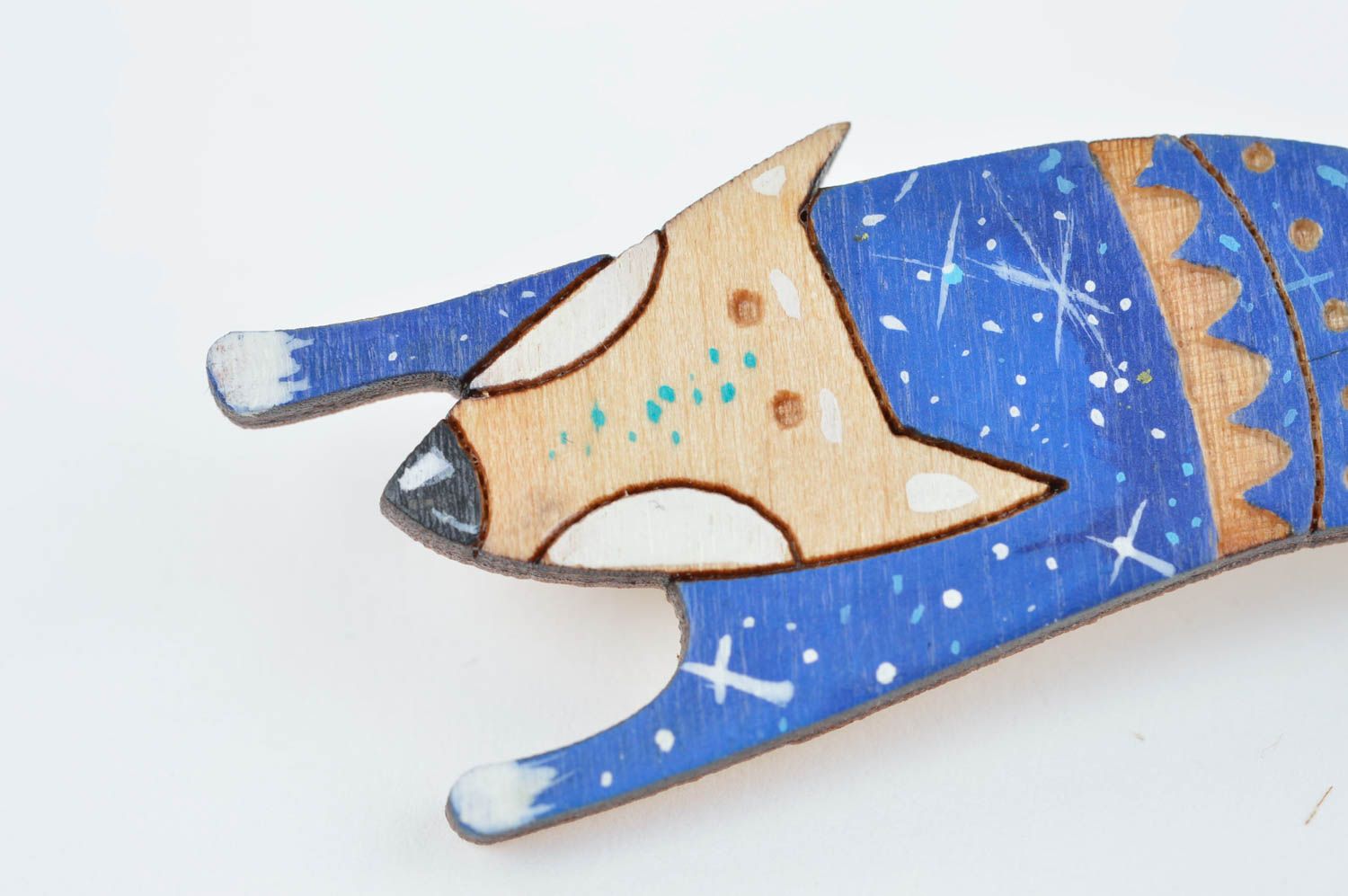 Broche renard bleu faite main Accessoire femme en contreplaqué Cadeau femme photo 3