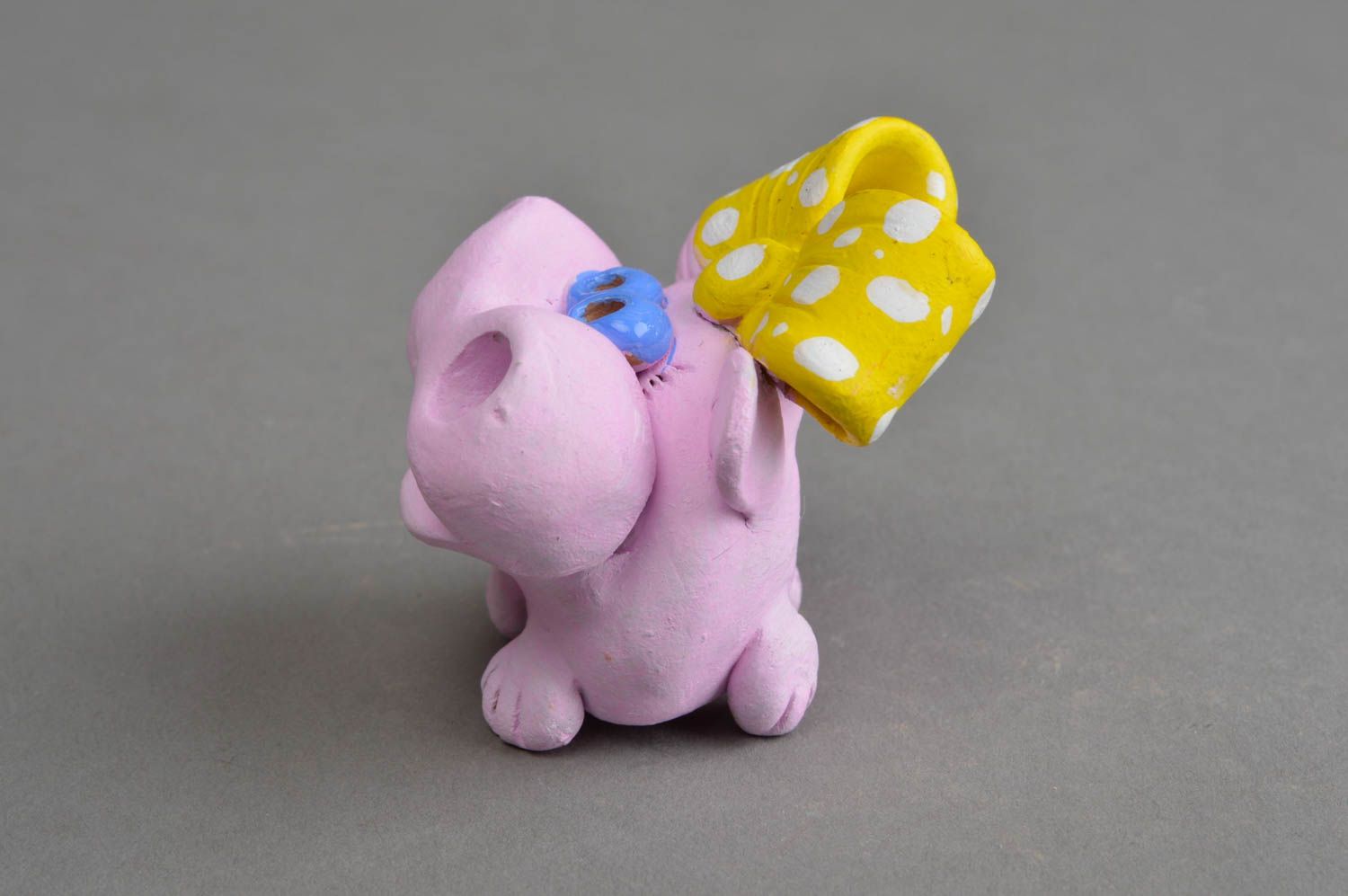 Figurine décorative faite main originale en argile souvenir Hippopotame rose photo 4