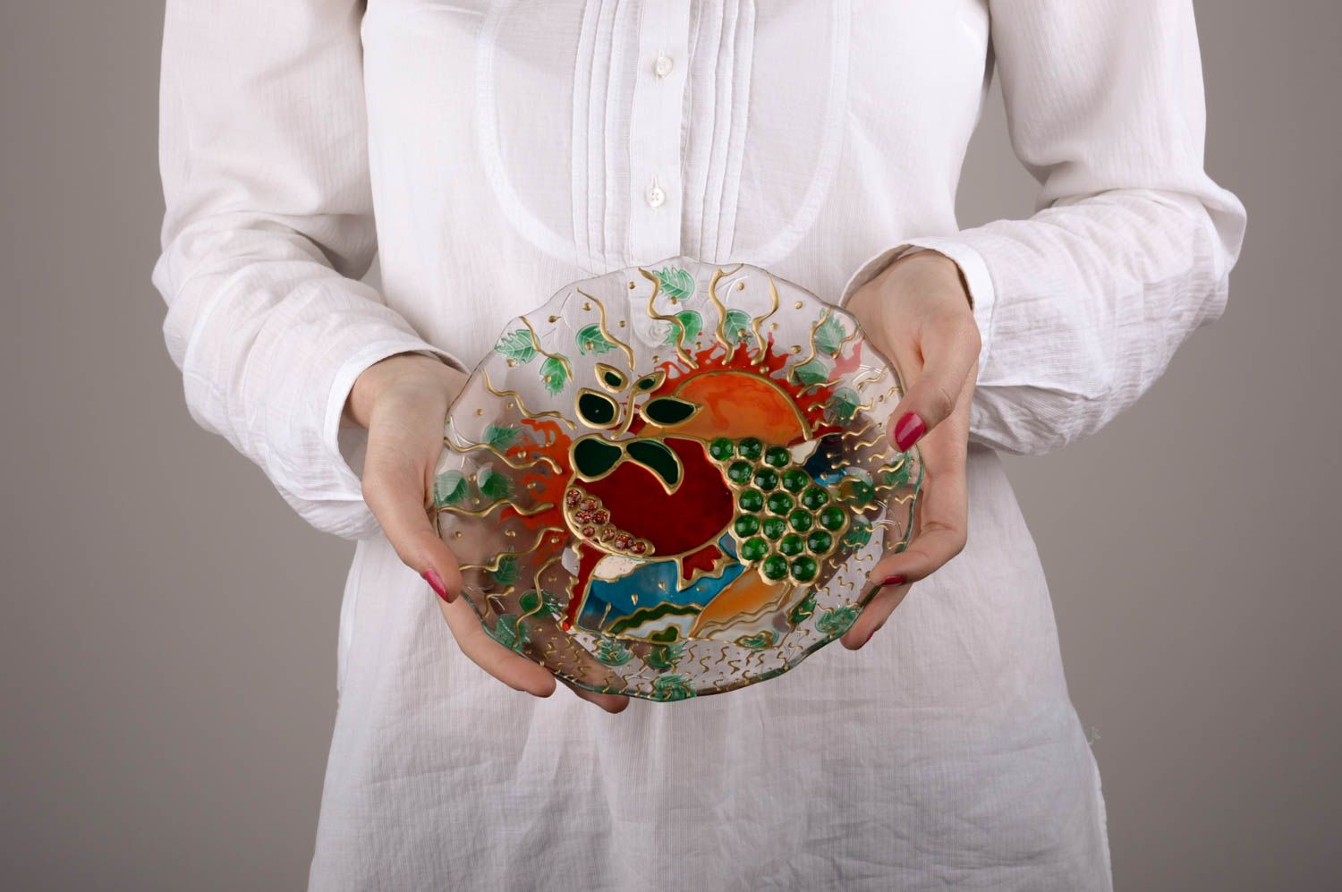 Стеклянная тарелка ручной работы витражный декор для дома красивая тарелка фото 4