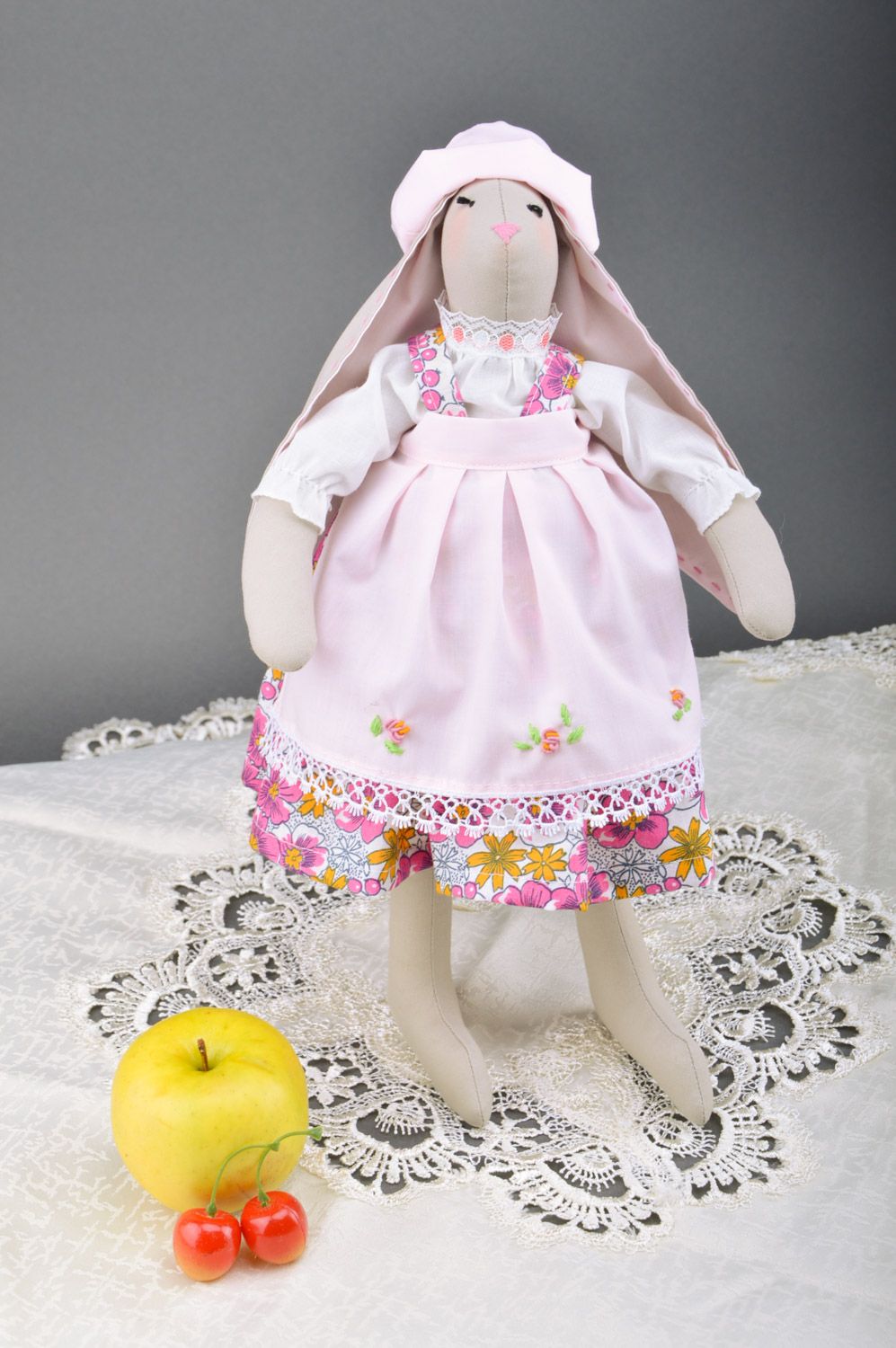 Handmade interior soft toy sewn of cotton and linen fabrics long-eared rabbit photo 5