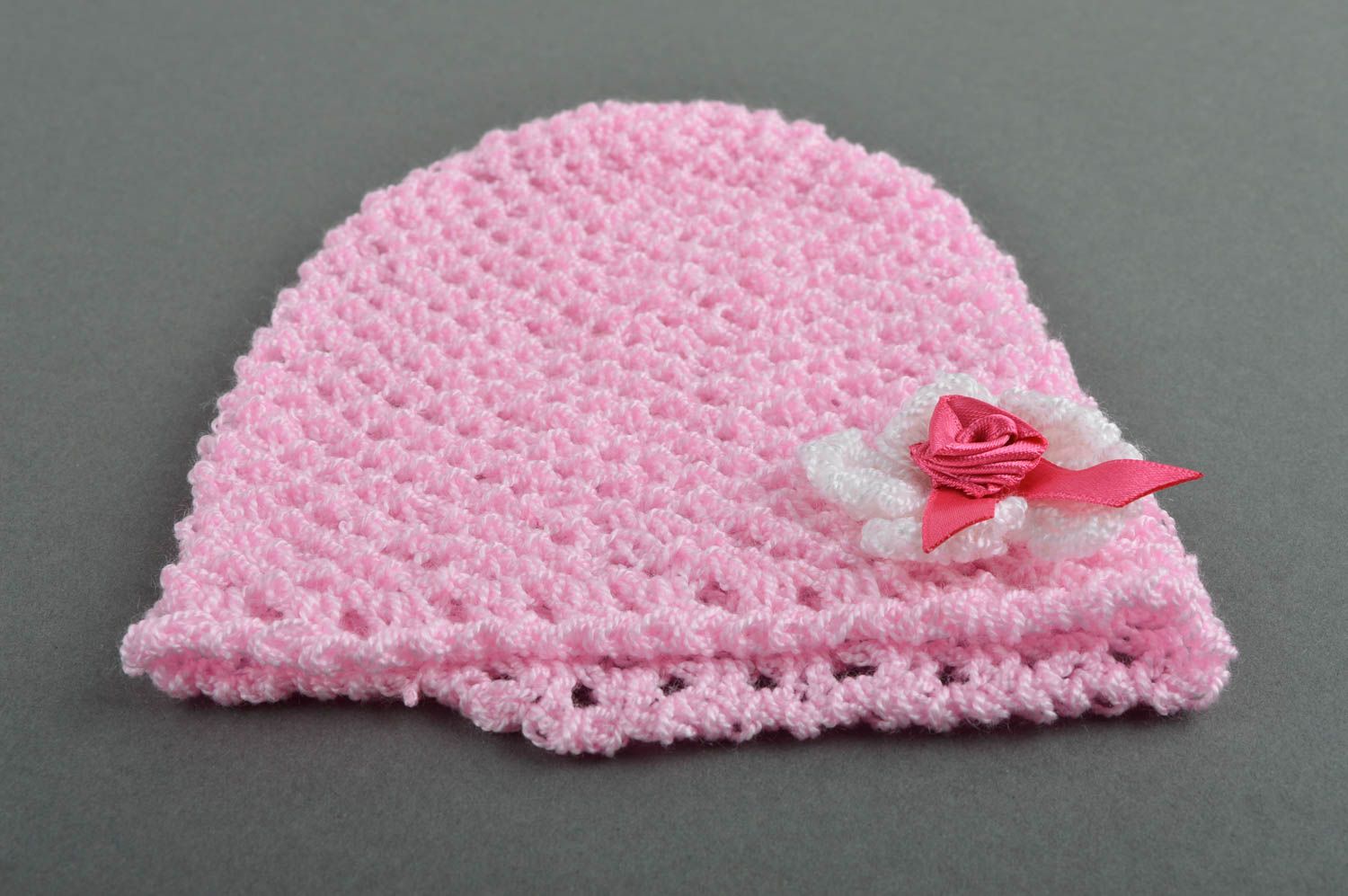 Hand-crochet baby hat pink hats openwork hat for children present for girl photo 4
