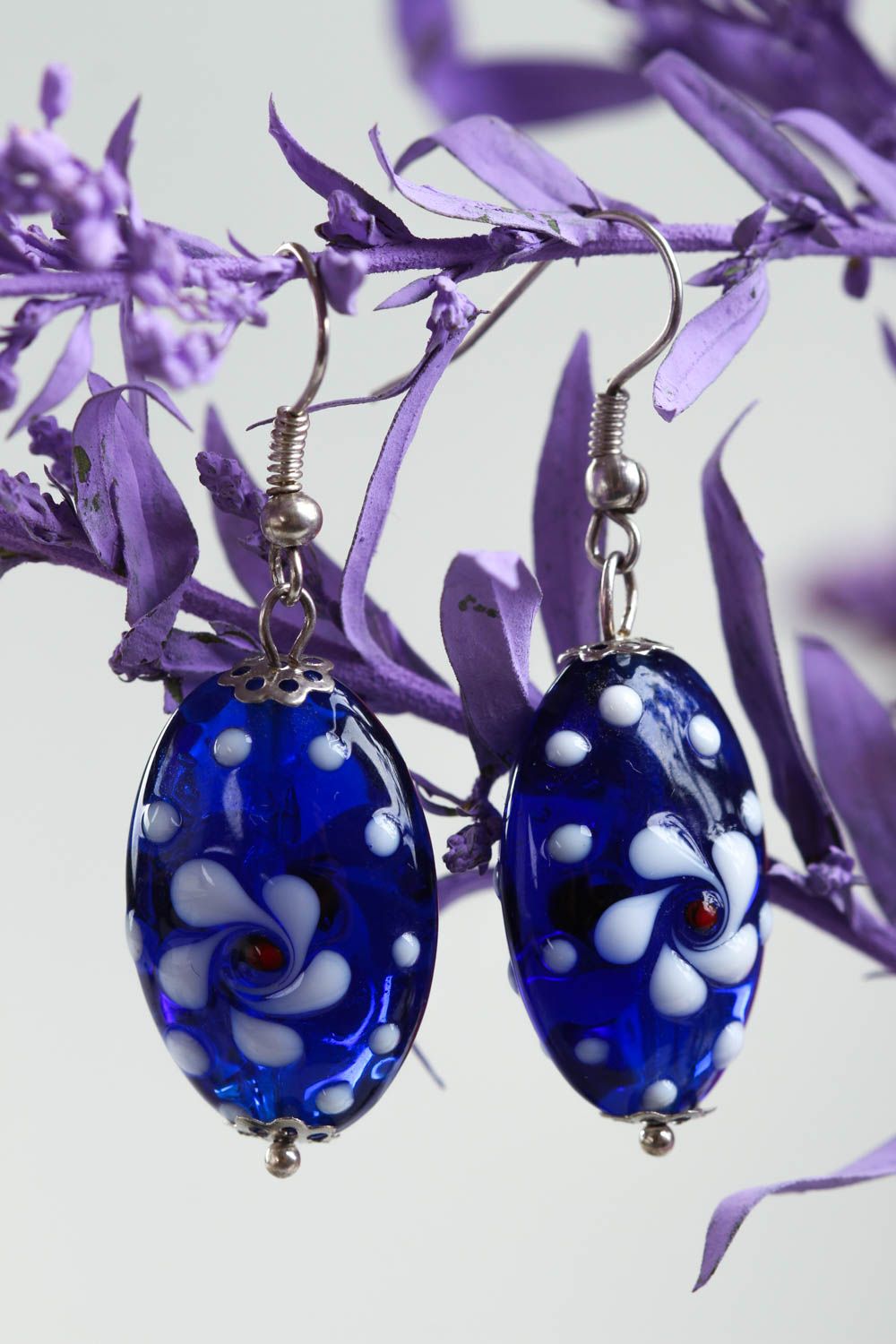 Boucles d'oreilles verre de Murano Bijou fait main bleues ovales Idée cadeau photo 1