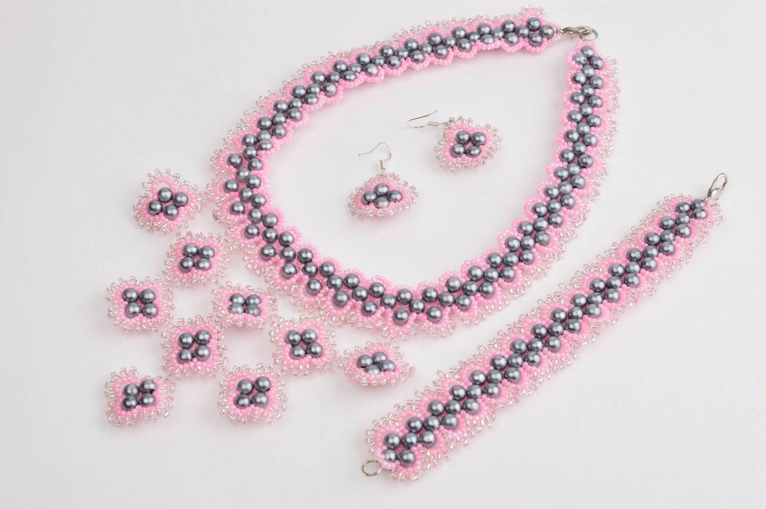 Unusual earrings designer bracelet handmade necklace beaded jewelry set photo 3