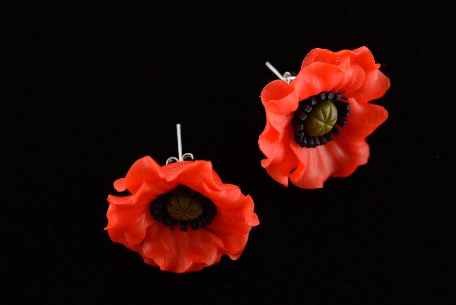 Stud earrings made of polymer clay Poppies photo 1