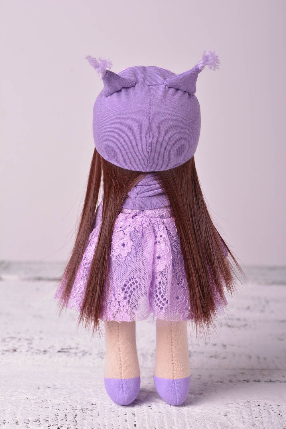 Кукла ручной работы кукла из ткани мягкая кукла из хлопка в сиреневом платье фото 3
