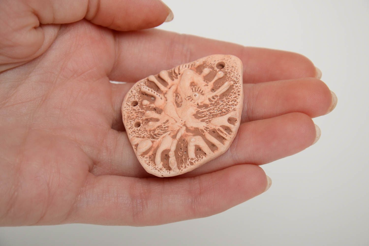 Unusual handmade relief clay blank for pendant or keychain DIY jewelry photo 5