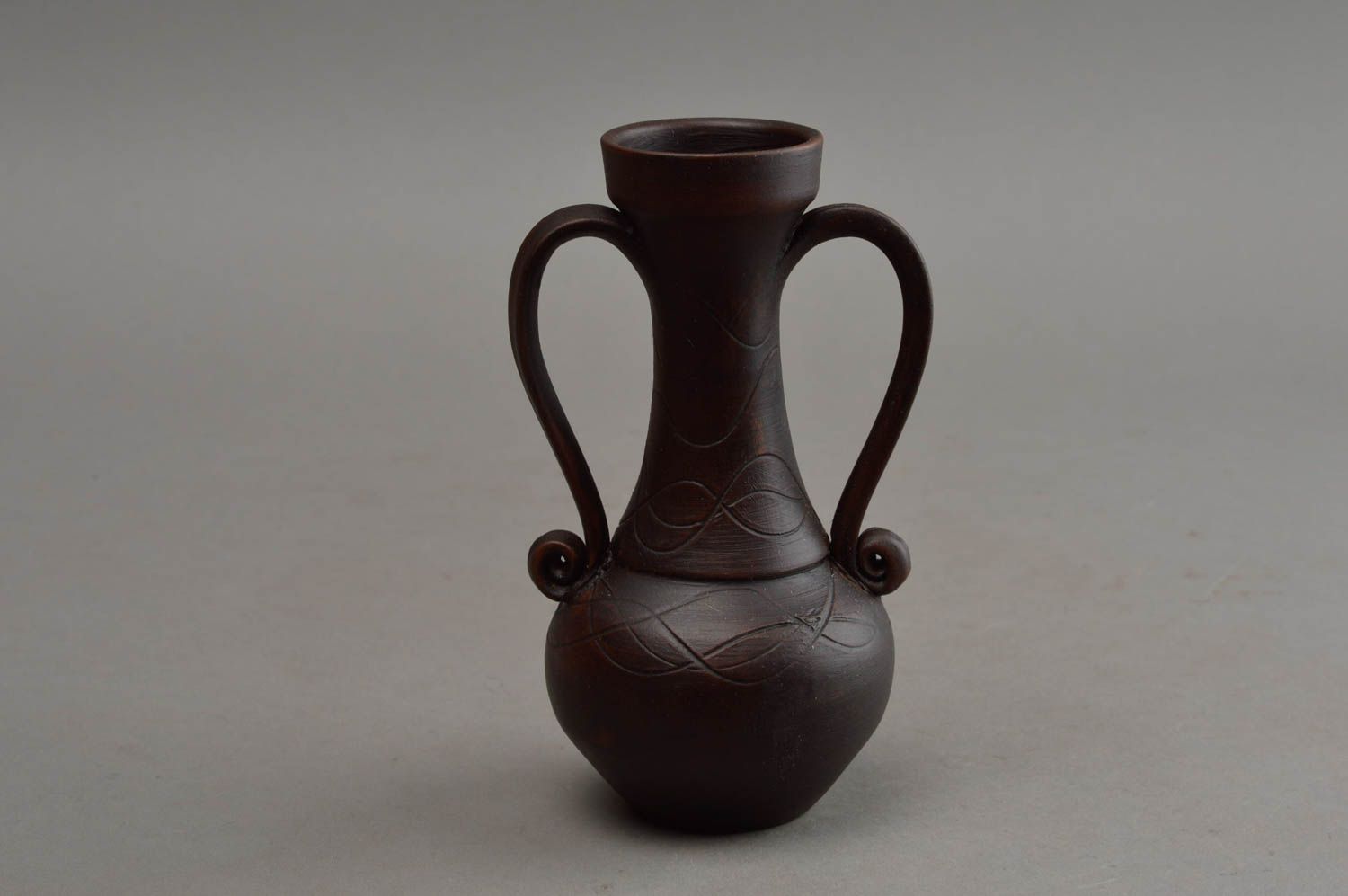 Brown handmade ceramic vase jug with two handles 0,5 lb photo 7