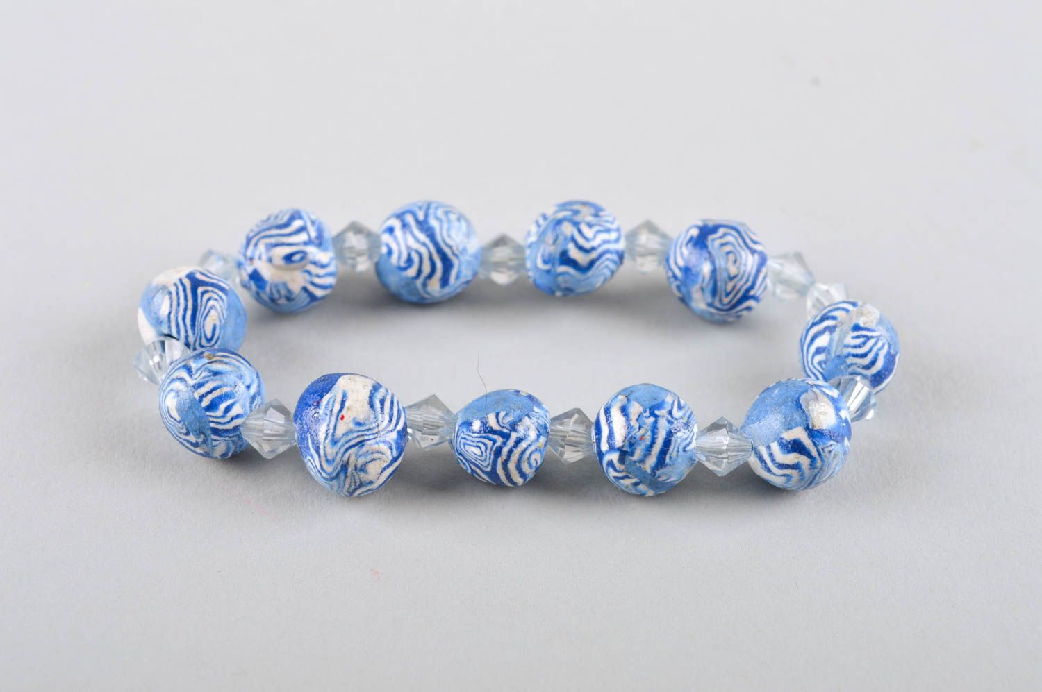 Bracelet bleu Bijou fait main en pâte polymère design Accessoire femme Marin photo 2