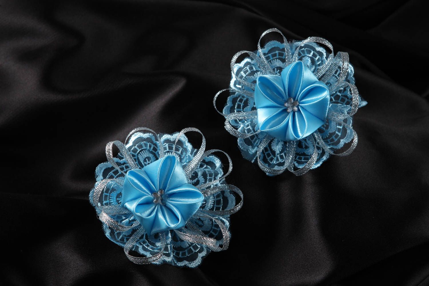 Handmade satin scrunchies designer hair accessories hair barrettes with flowers photo 1