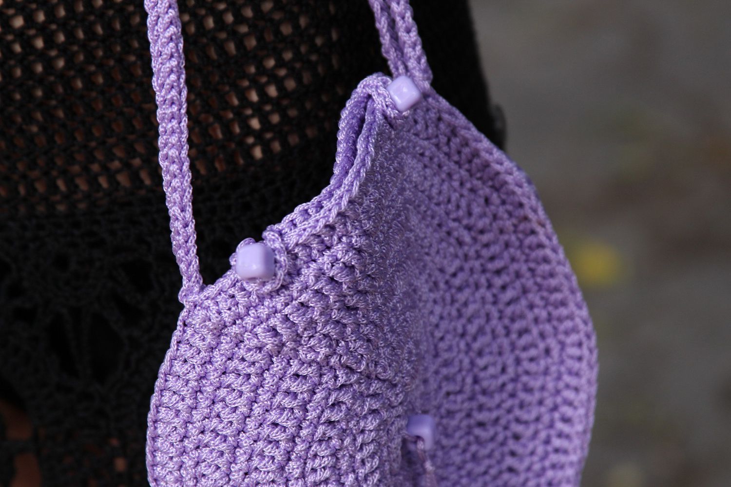 Sac à main tricoté lilas fait main photo 3