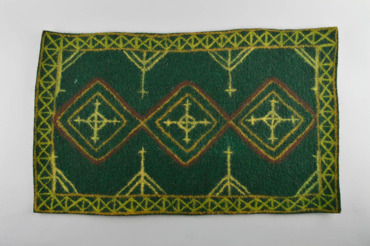 Alfombra de lana hecha a mano verde decoración de interior regalo original  foto 3